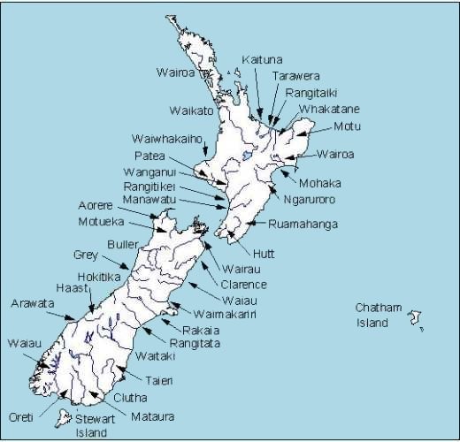 Map of major New Zealand Rivers