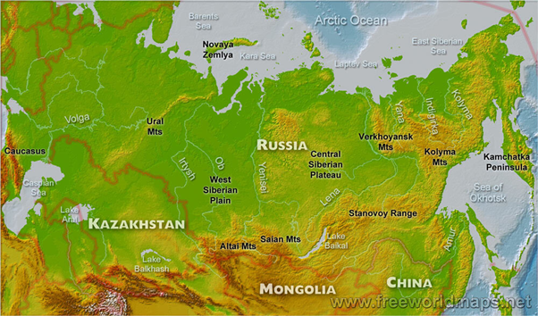 Physical features of Russia.