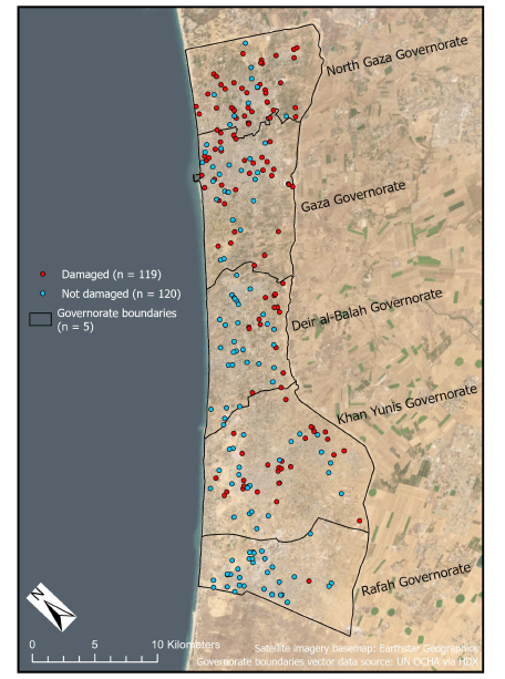 Map of WASH infrastructure sites assessed for damage