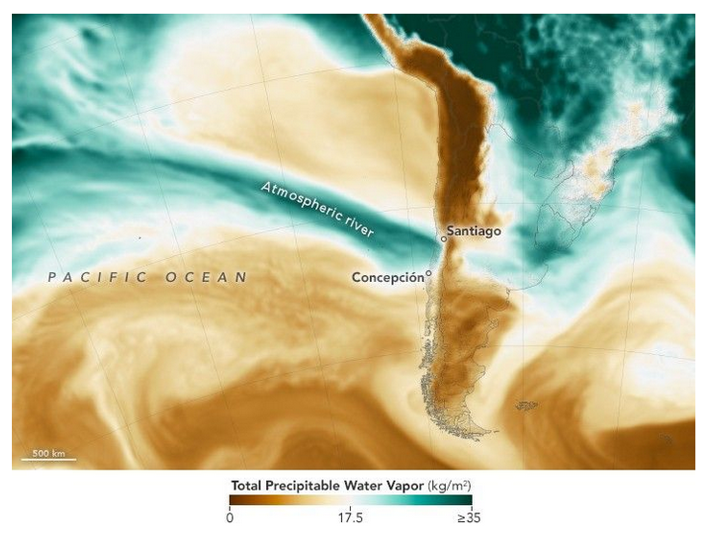 Strong atmospheric rivers in June and August 2023 flooded the foothills of the Andes in the Muale, Ãuble, and BiobÃ¬o regions