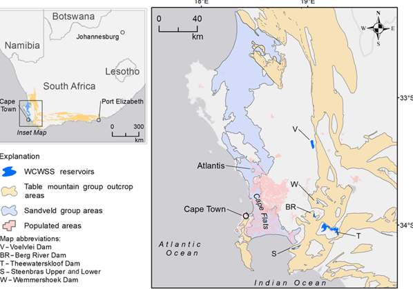 Figure 1. Map showing six major reservoirs supplying Cape Town (Lavanchy et al., 2020). 
