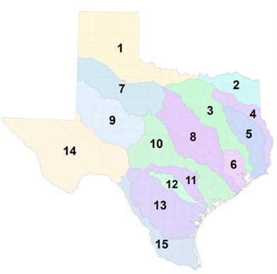 Figure 1. Regional Flood Planning Groups in Texas (TWDB link).
