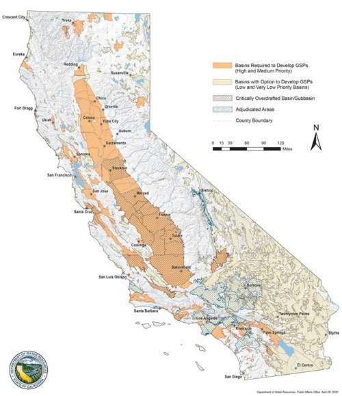 Statewide map of current SGMA basin prioritization