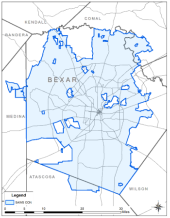 Figure 1. SAWS potable water service area boundary (SAWS 2025 Water Management Plan).