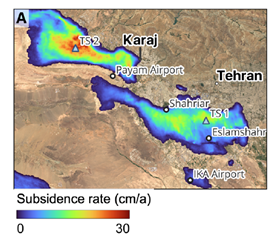 Long-term subsidence rate to southwest of Tehran and Karaj. 