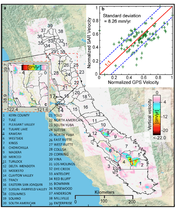 Interferometric synthetic aperture radar (InSAR) vertical velocity map over the ~52,000 km2 area of Central Valley. 
