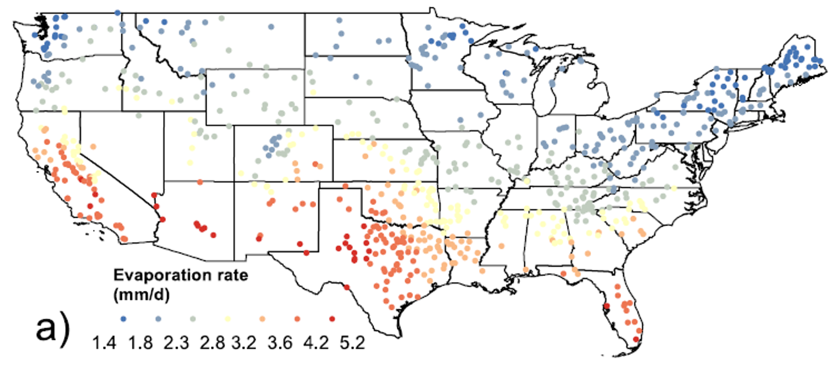 Long-term average evaporation rates (1984–2015)