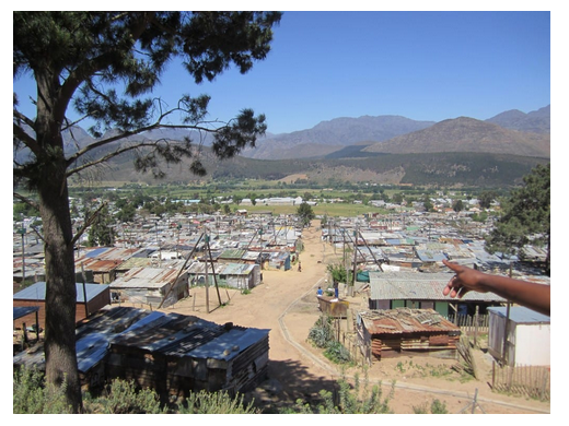 Langrug informal settlement is located in the scenic wine-farm area of Franschhoek outside of Stellenbosch, South Africa 
